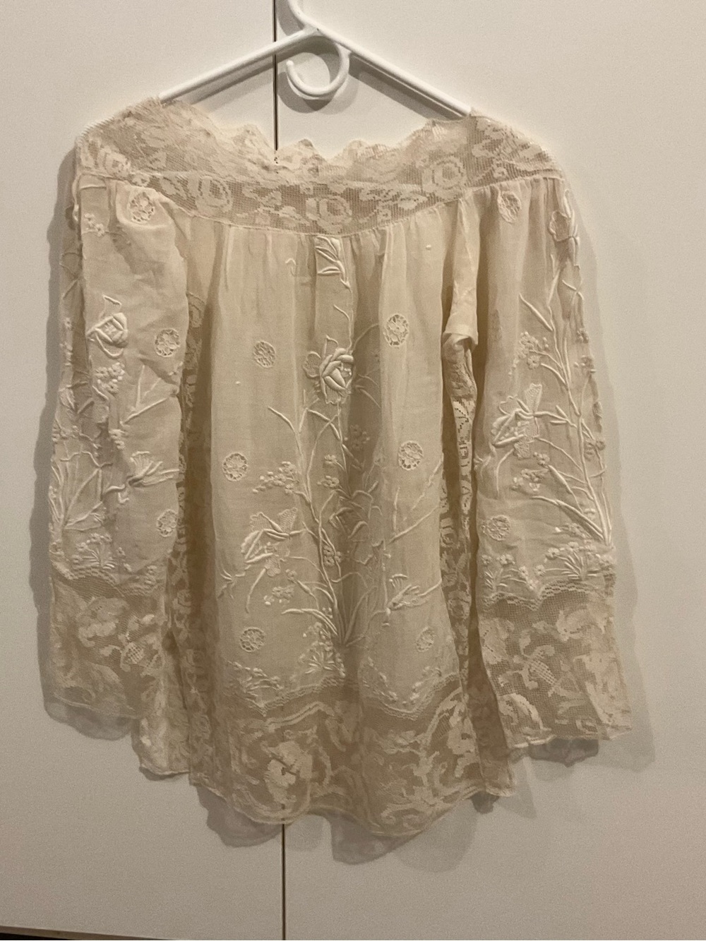 Antique Cream Embroidered Lace Blouse, Edwardian, handmade, over 100 yrs old - Picture 2 of 12